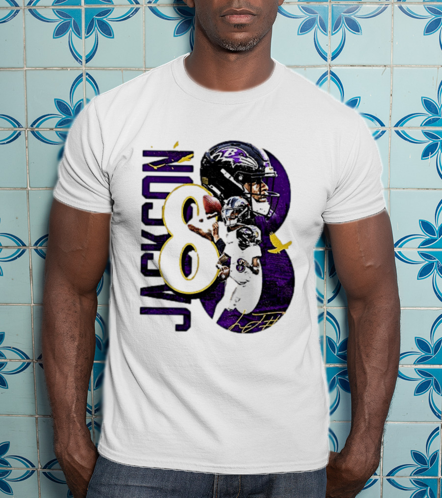Lamar Jackson 8 Baltimore Ravens NFL Football Star Player T-Shirt