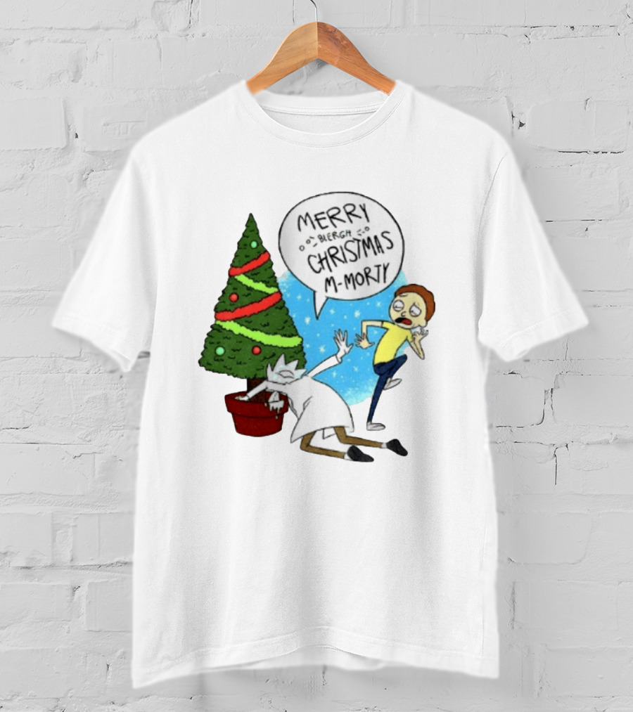 Merry Blergh Christmas M Morty Drunk Ricks Greeting Rick And Morty T-Shirt