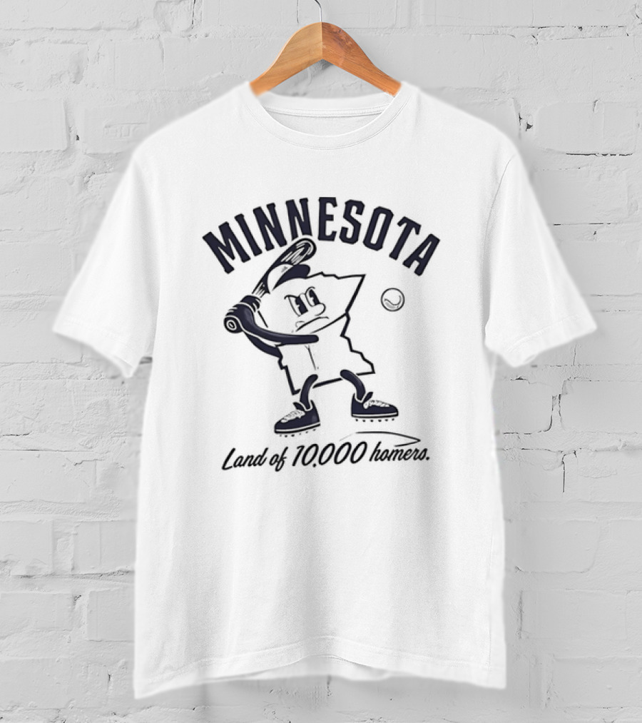 Minnesota Land Of 10000 Homers Baseball Player Swinging Bat T-Shirt