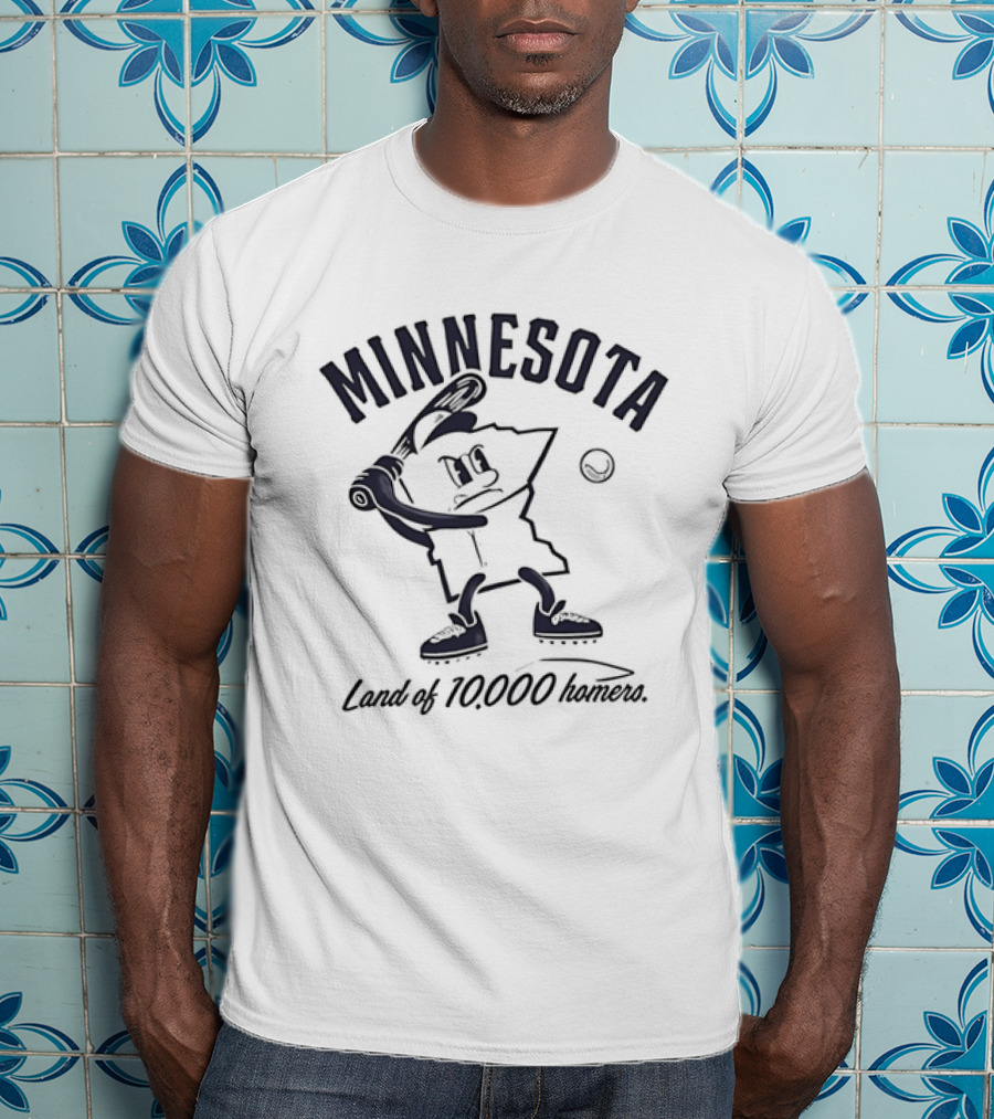 Minnesota Land Of 10000 Homers Baseball Player Swinging Bat T-Shirt
