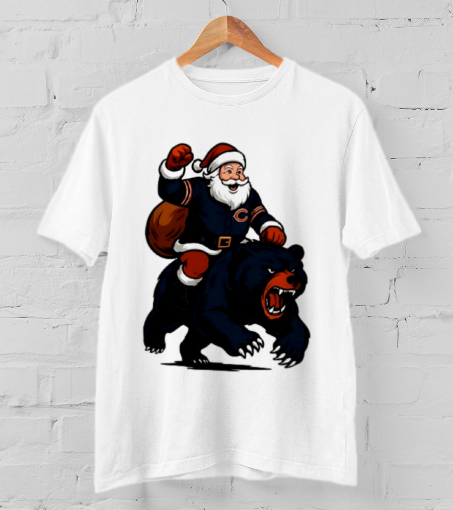 Chicago Bears Santa Claus Riding Bear Christmas Football T-Shirt