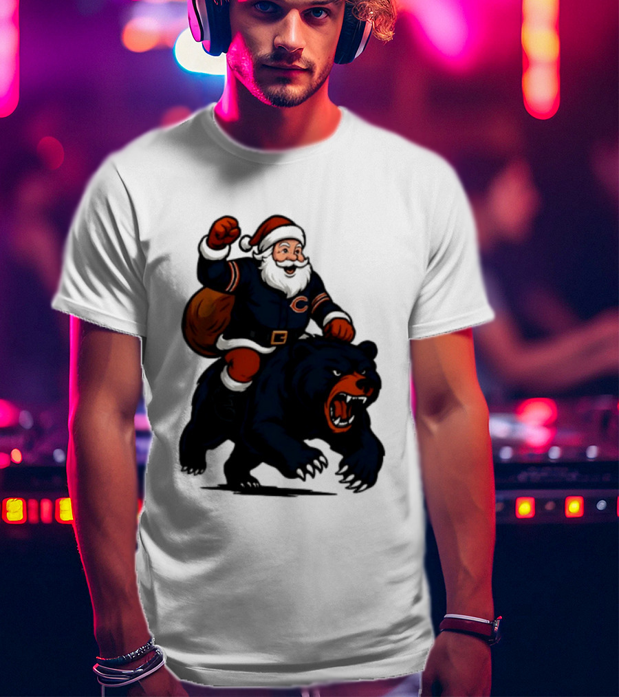 Chicago Bears Santa Claus Riding Bear Christmas Football T-Shirt