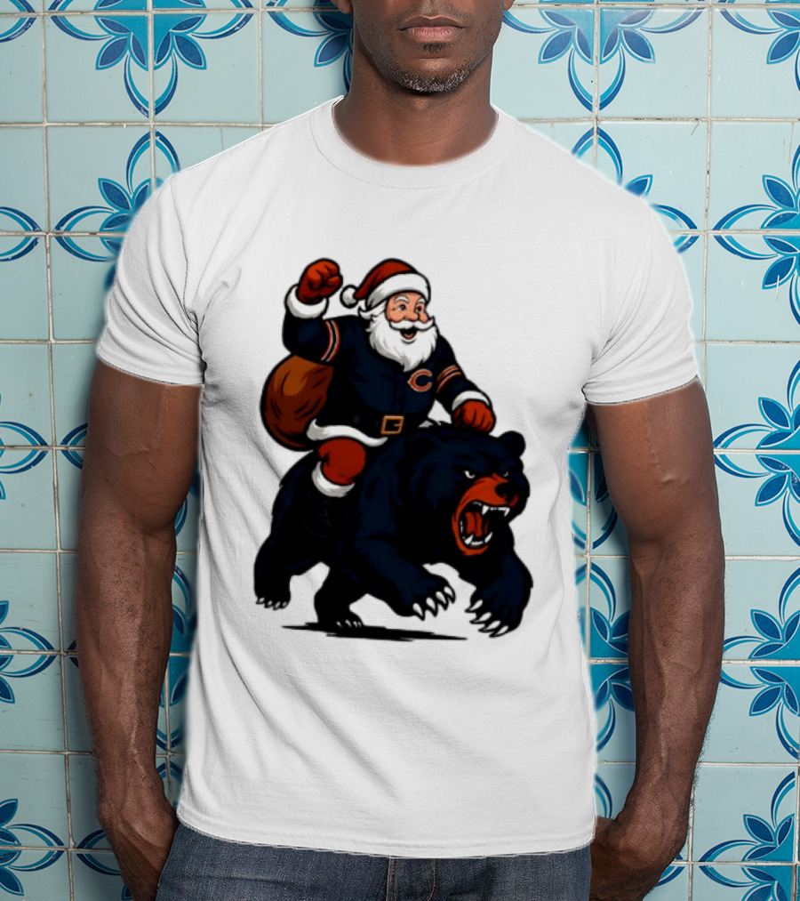 Chicago Bears Santa Claus Riding Bear Christmas Football T-Shirt