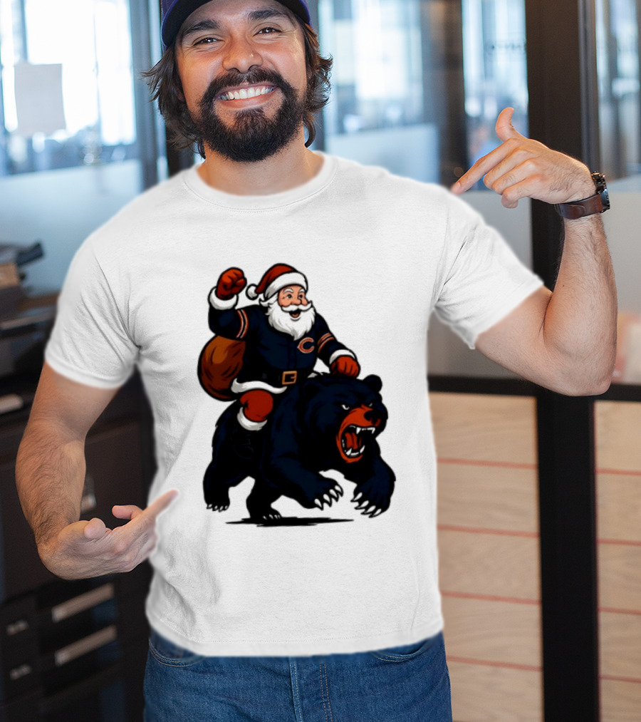 Chicago Bears Santa Claus Riding Bear Christmas Football T-Shirt