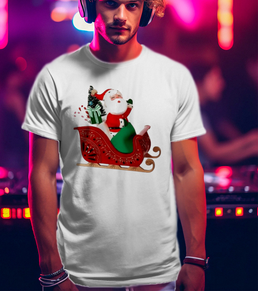 Santa Showtoppers Mini Tree Hallmark White Sleigh Christmas Scene T-Shirt