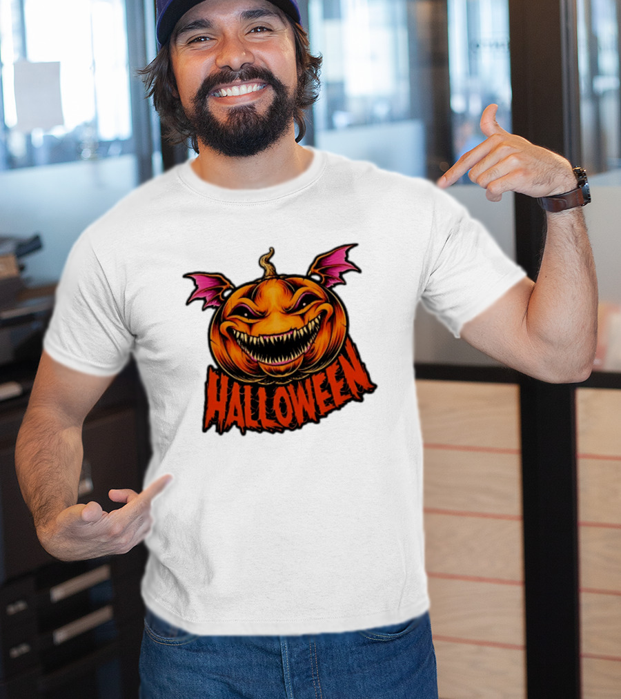 Halloween Bat Winged Jack O' Lantern Pumpkin T-Shirt