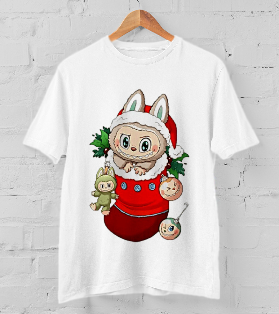 Stocking Stuffer Labubu Christmas Santa Hat Holly Ornaments T-Shirt
