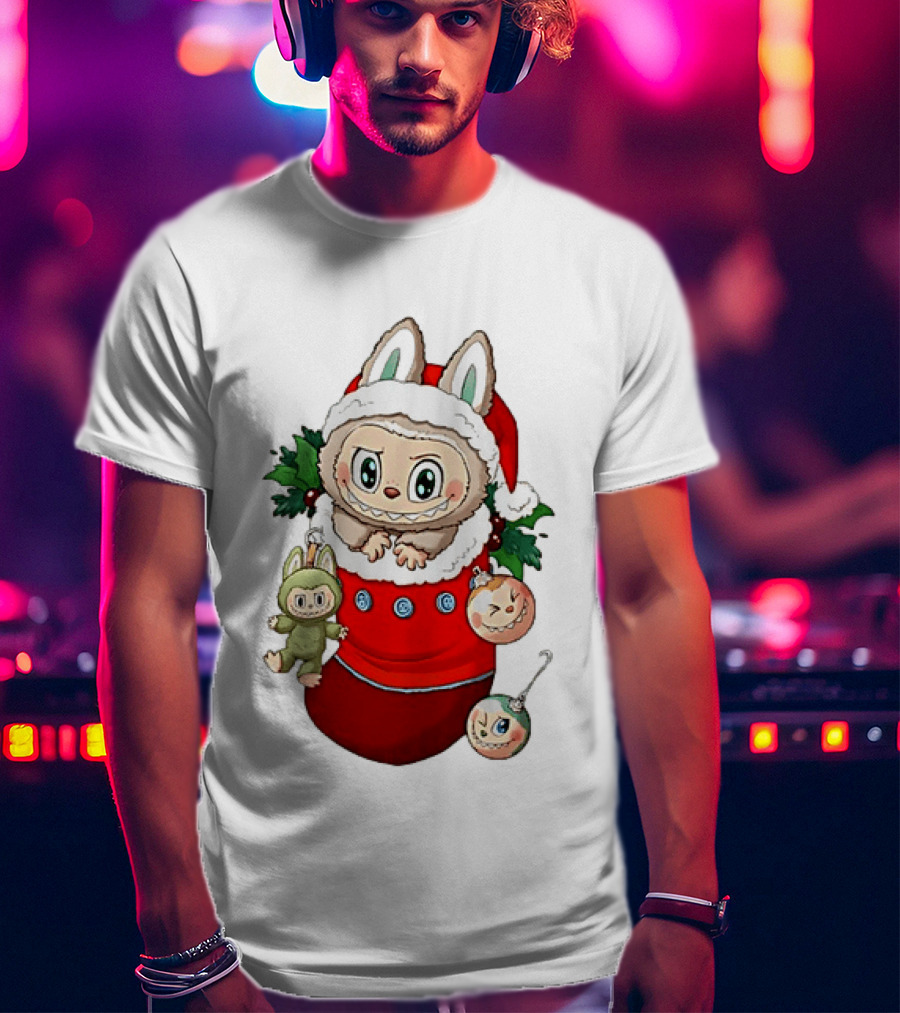Stocking Stuffer Labubu Christmas Santa Hat Holly Ornaments T-Shirt