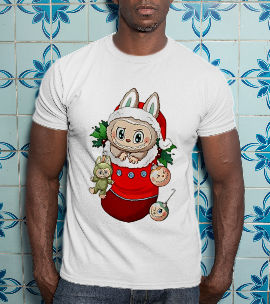 Stocking Stuffer Labubu Christmas Santa Hat Holly Ornaments T-Shirt
