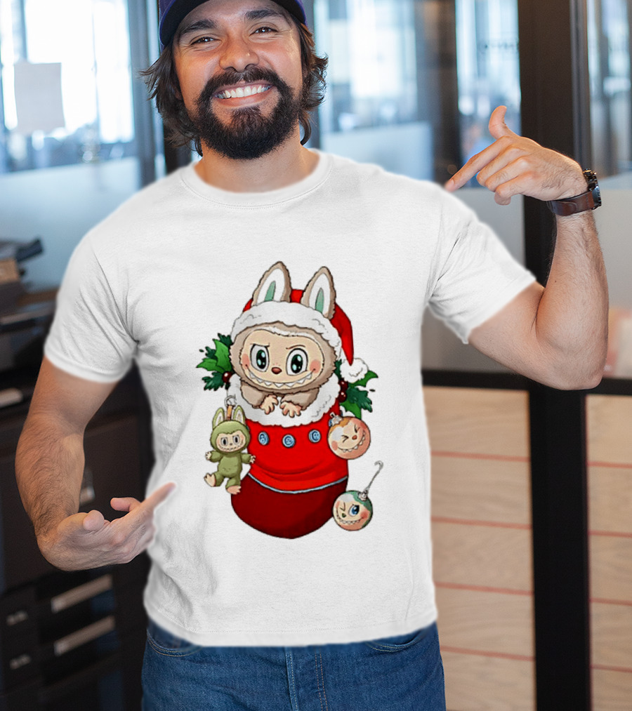 Stocking Stuffer Labubu Christmas Santa Hat Holly Ornaments T-Shirt