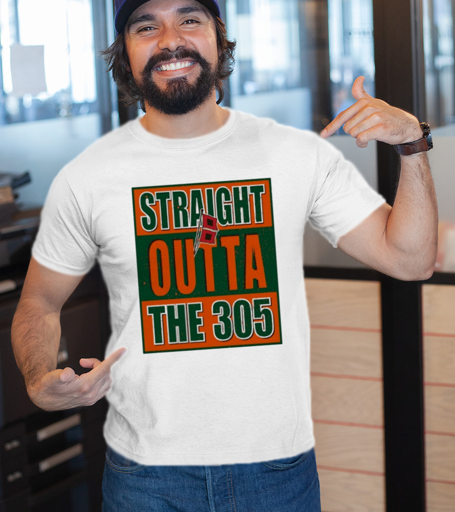 Straight Outta The 305 Miami Hurricane Spirit Flag T-Shirt