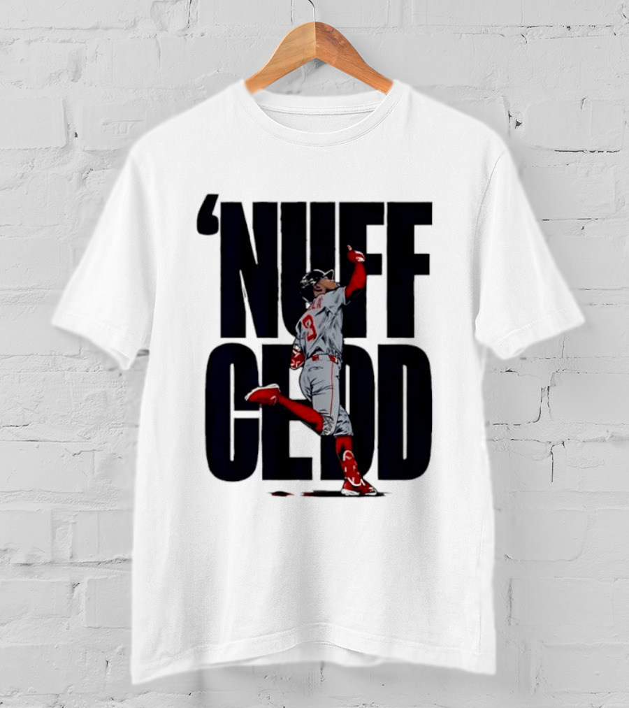 Nuff Cedd Baseball Player Number 9 Running Bases Pointing Up T-Shirt