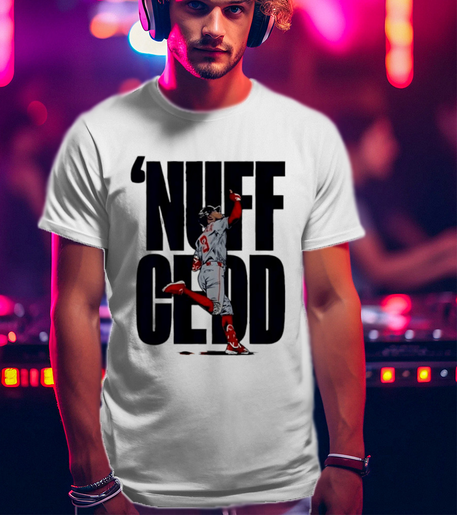 Nuff Cedd Baseball Player Number 9 Running Bases Pointing Up T-Shirt