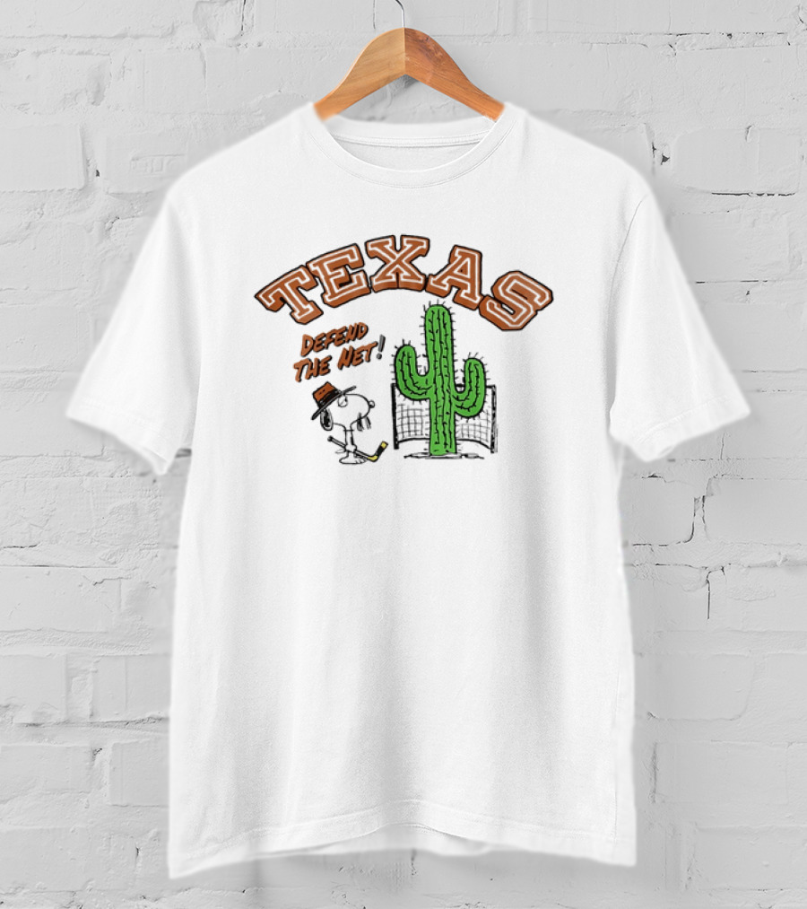 Texas Peanuts Snoopy Defend The Net Hockey Cactus T-Shirt