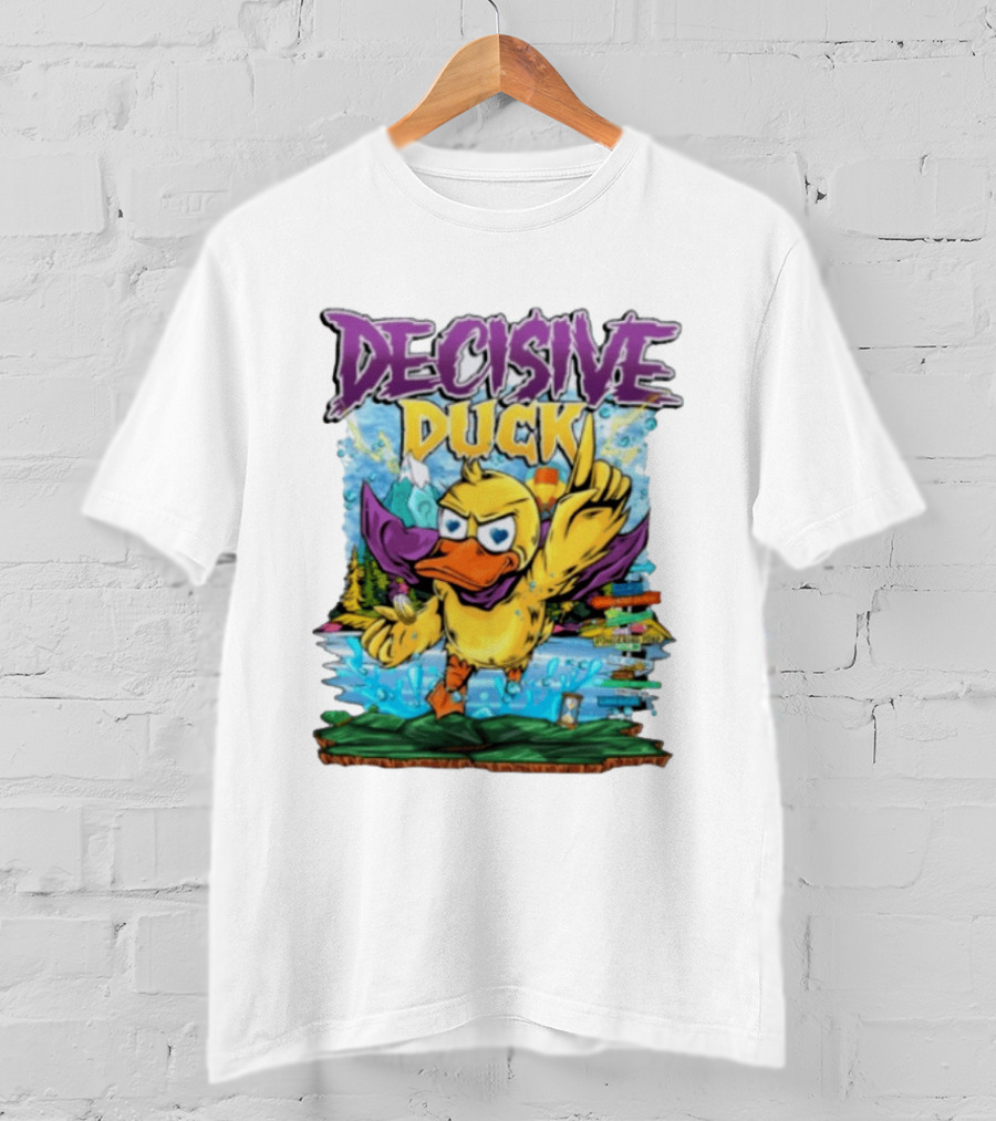 Decisive Duck Adventure Cartoon Style Colorful Forest Scene T-Shirt