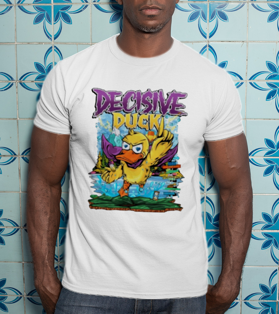 Decisive Duck Adventure Cartoon Style Colorful Forest Scene T-Shirt