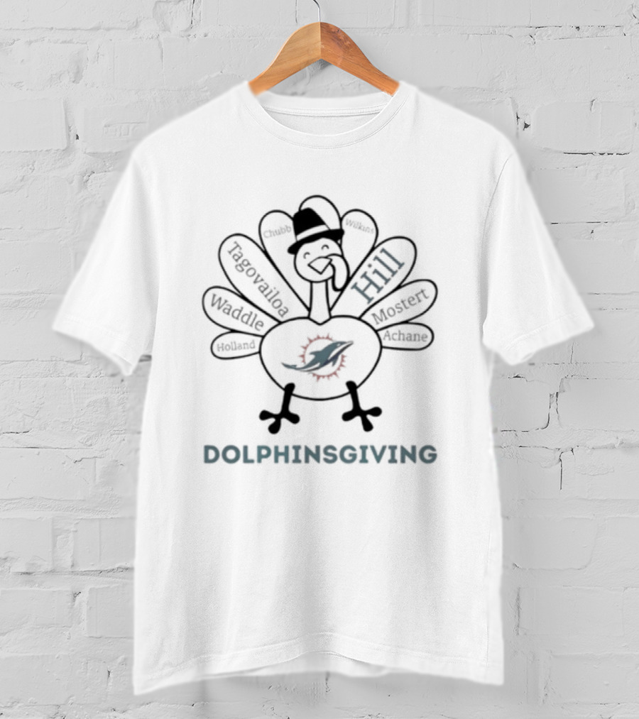 Dolphinsgiving Thanksgiving Miami Dolphins Hill Waddle Tagovailoa Mostert Turkey T-Shirt