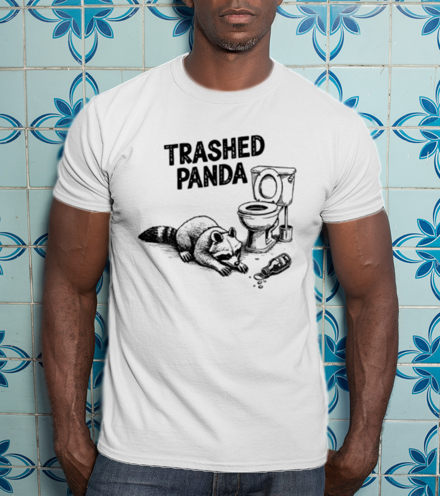 Trashed Panda Funny Raccoon Toilet Scene T-Shirt