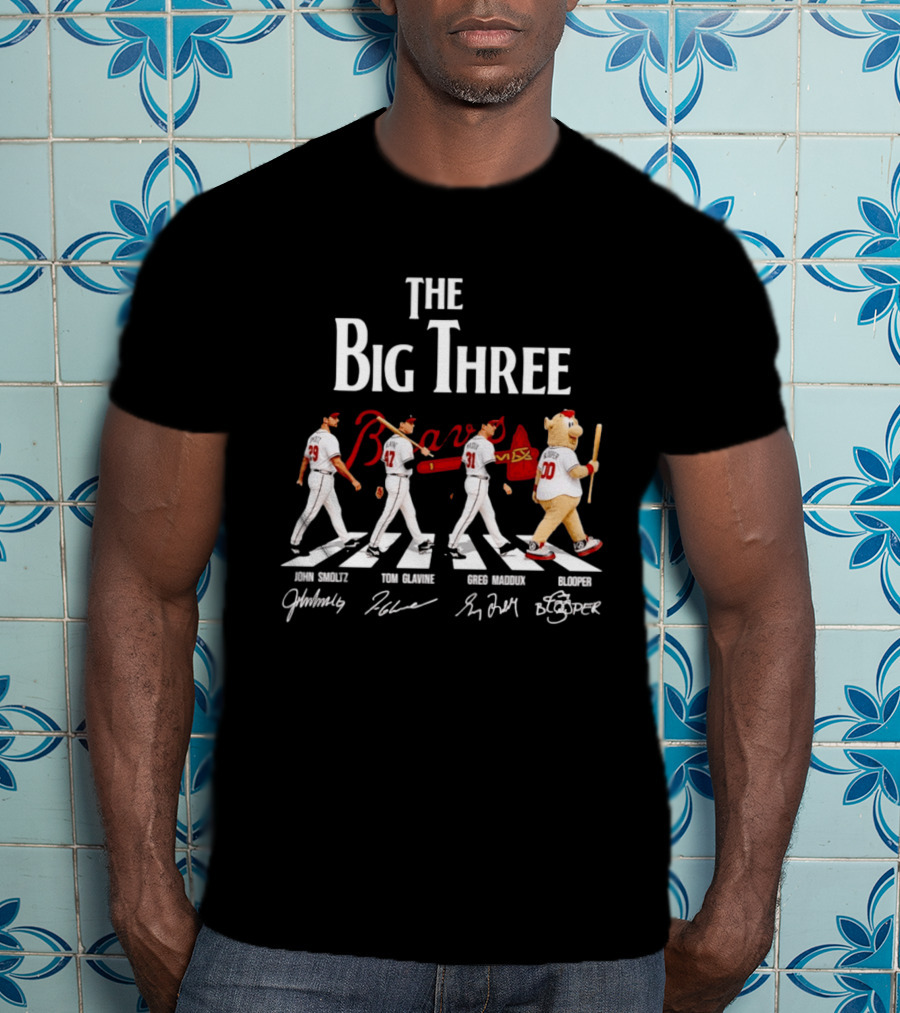 Atlanta Braves The Big Three John Smoltz Tom Glavine Greg Maddux Blooper T-Shirt