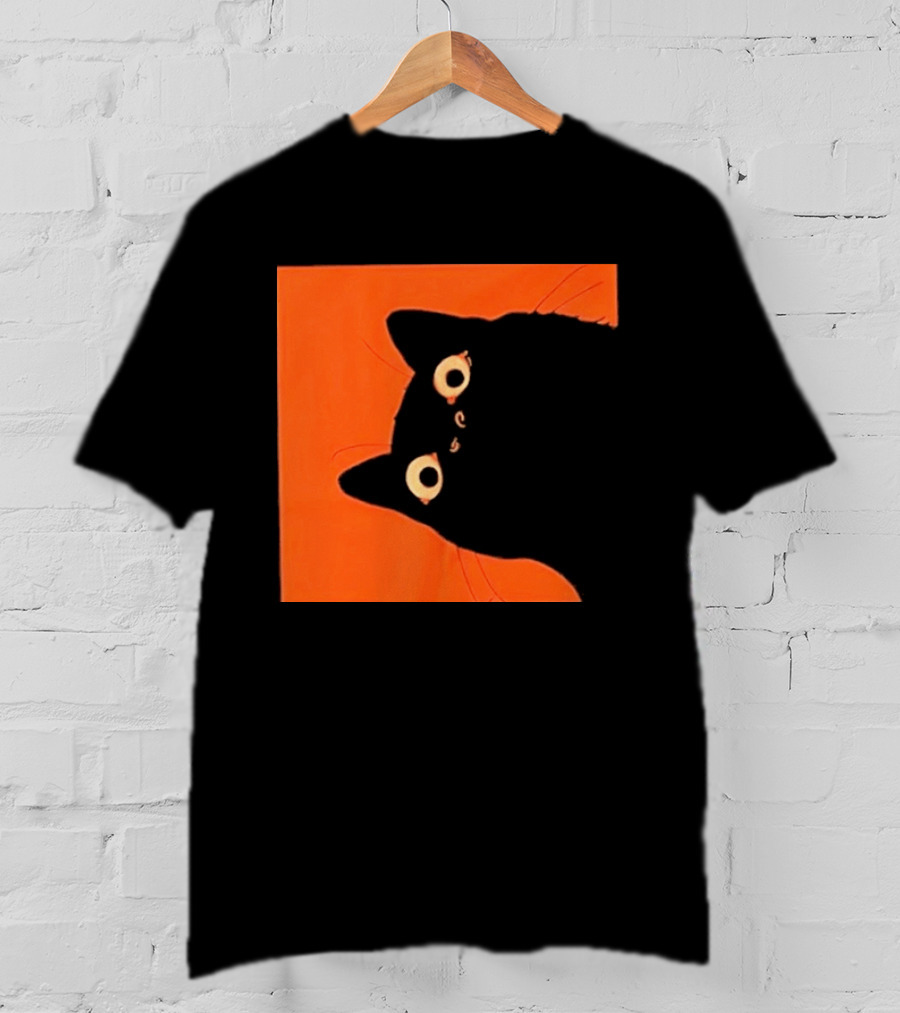 Orange Black Cat Peeking T-Shirt