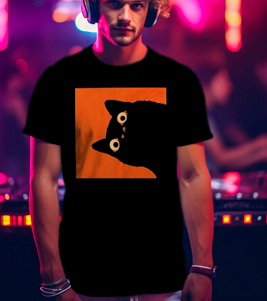 Orange Black Cat Peeking T-Shirt
