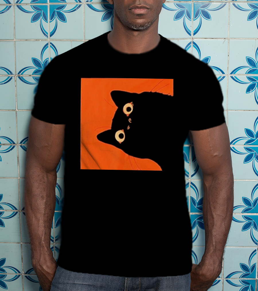 Orange Black Cat Peeking T-Shirt
