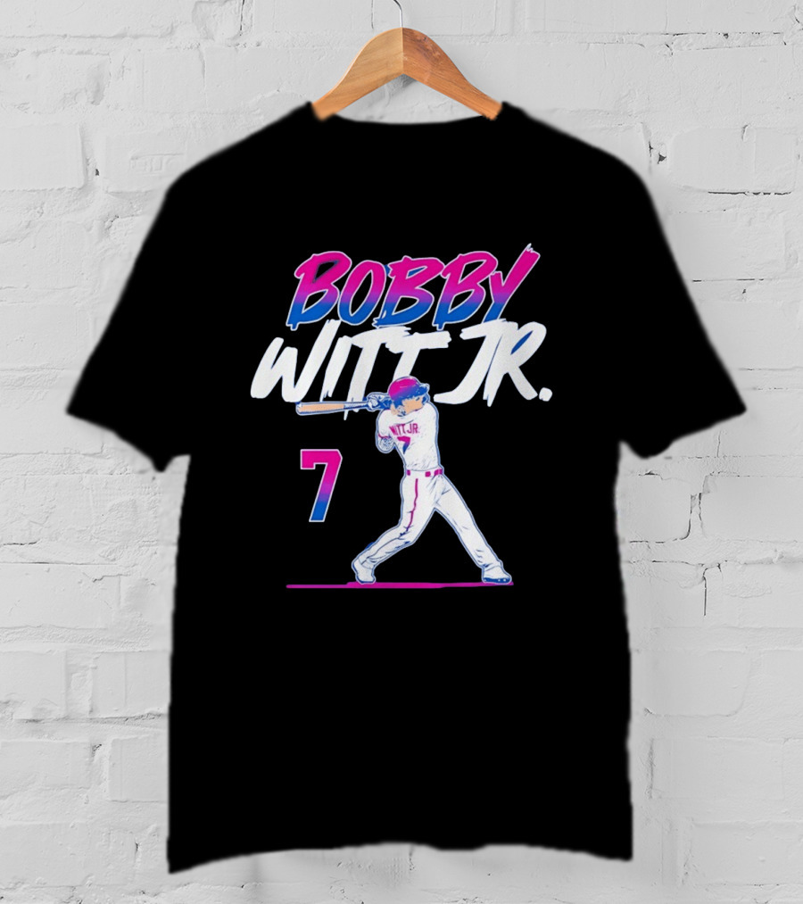 Bobby Witt Jr Kansas City Royals Number 7 Player Baseball Batting Action T-Shirt
