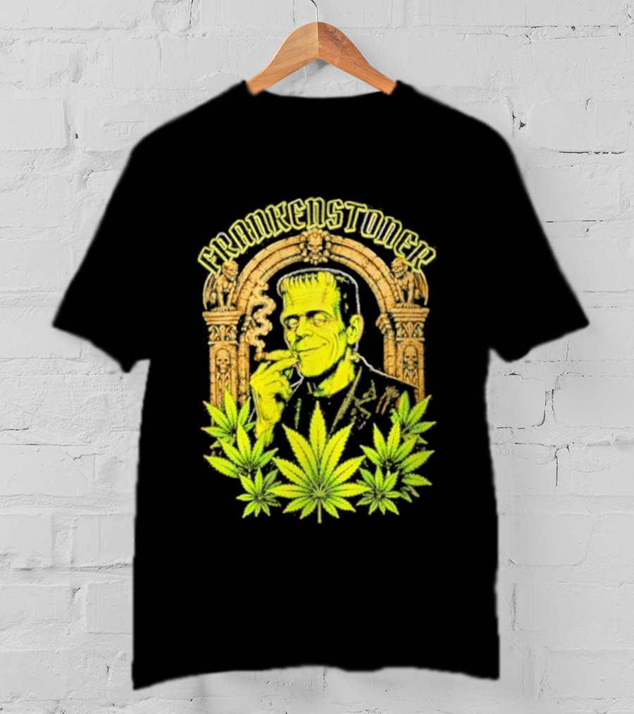 Frankenstoner Frankenstein Marijuana Smoking Arch Skulls T-Shirt