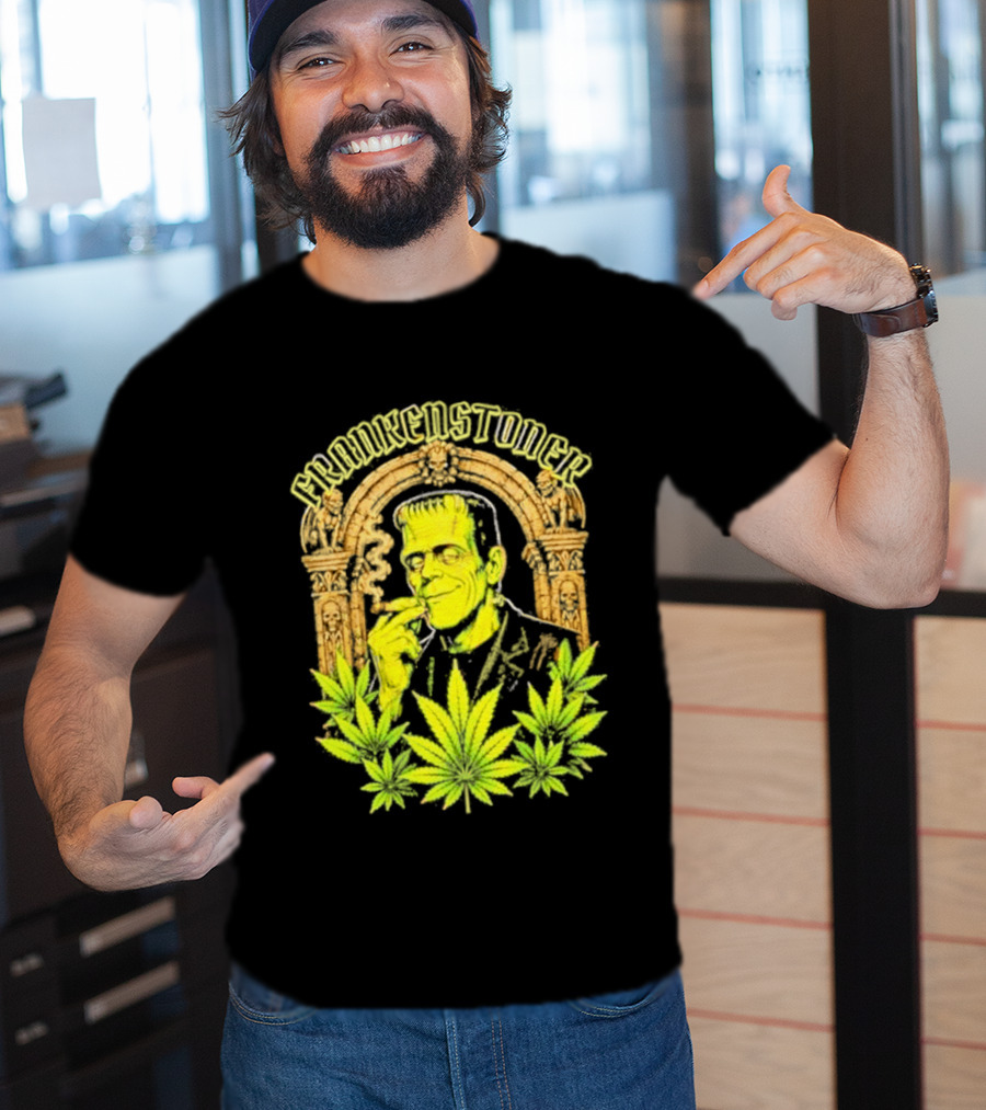 Frankenstoner Frankenstein Marijuana Smoking Arch Skulls T-Shirt