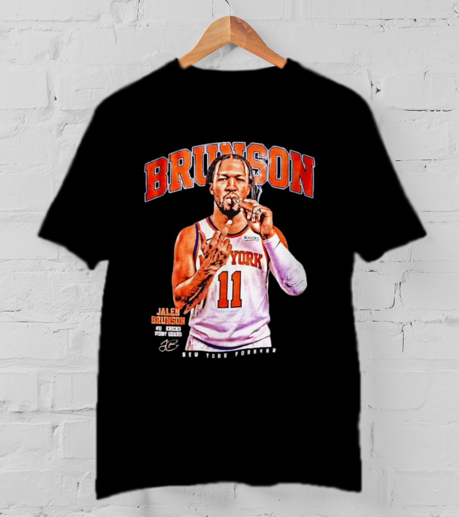 Jalen Brunson Middle Finger New York Knicks NBA Point Guard Brunson 11 Old Yolk Records Knicks T-Shirt