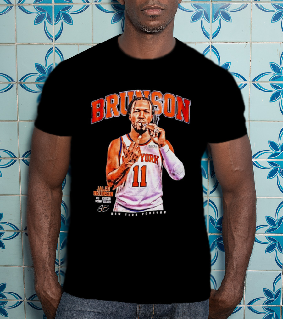 Jalen Brunson Middle Finger New York Knicks NBA Point Guard Brunson 11 Old Yolk Records Knicks T-Shirt