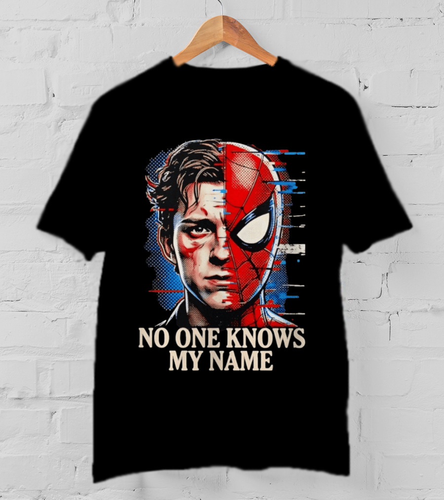 Tom Holland Spider Man No One Knows My Name Split Face Comic T-Shirt
