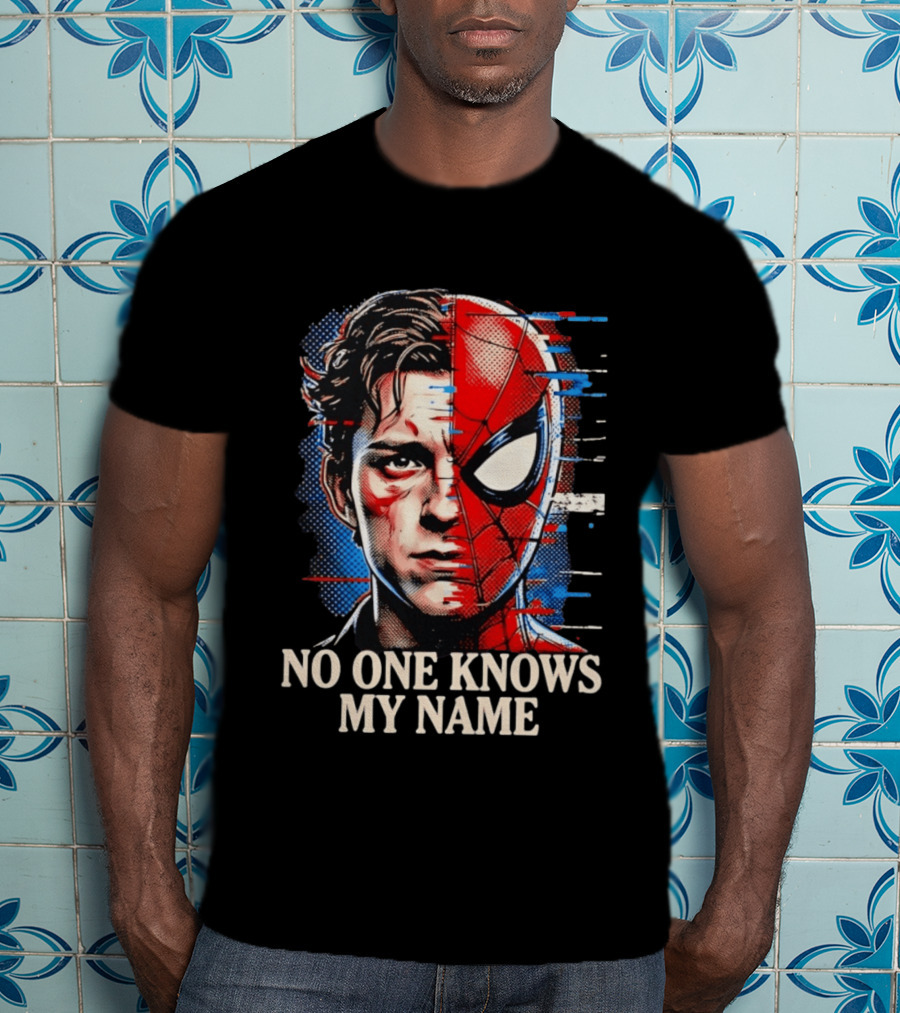 Tom Holland Spider Man No One Knows My Name Split Face Comic T-Shirt