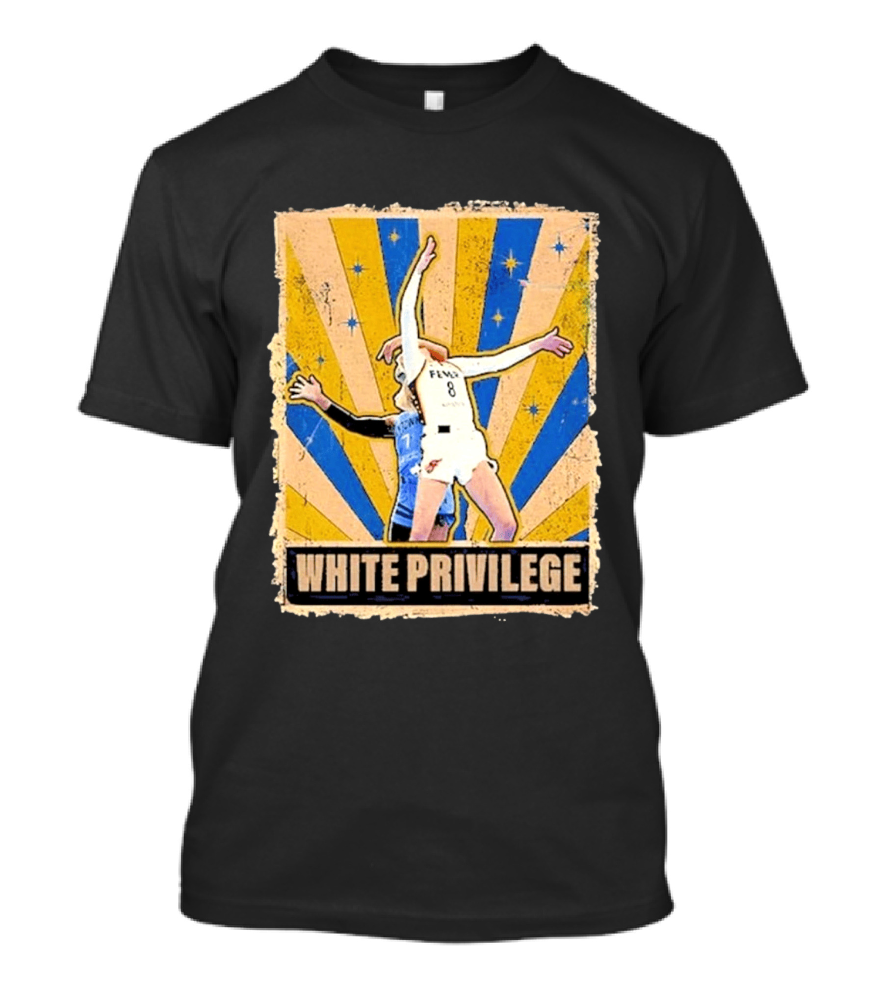 White Privilege Basketball Collision Moment Blue Yellow Starburst T-Shirt
