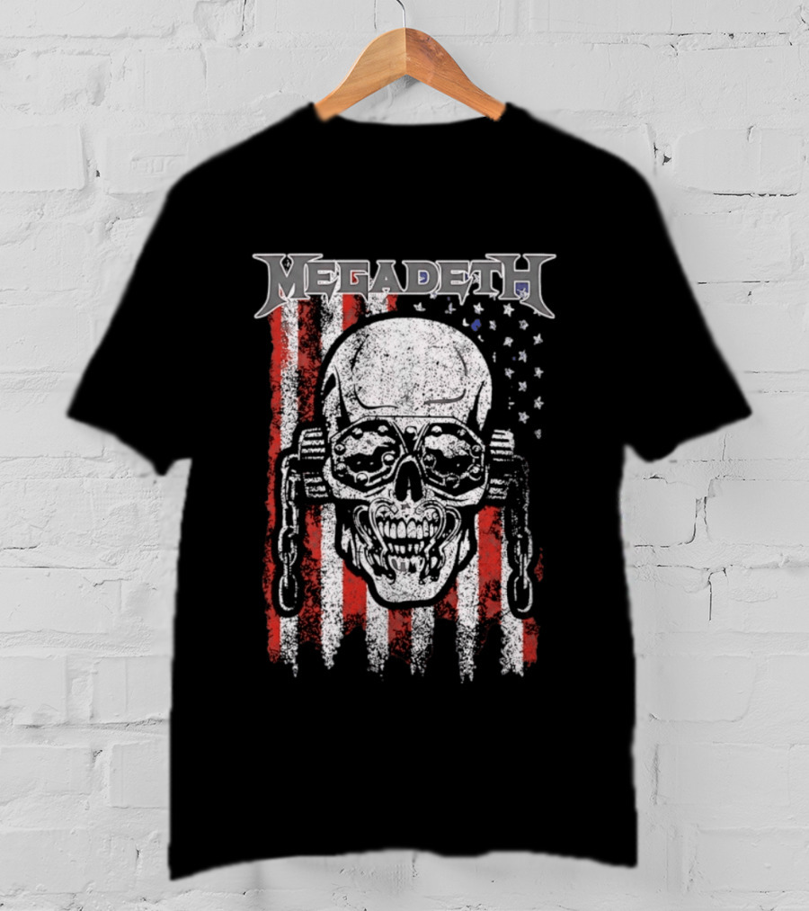 Megadeth American Flag Skull Distressed Chain T-Shirt