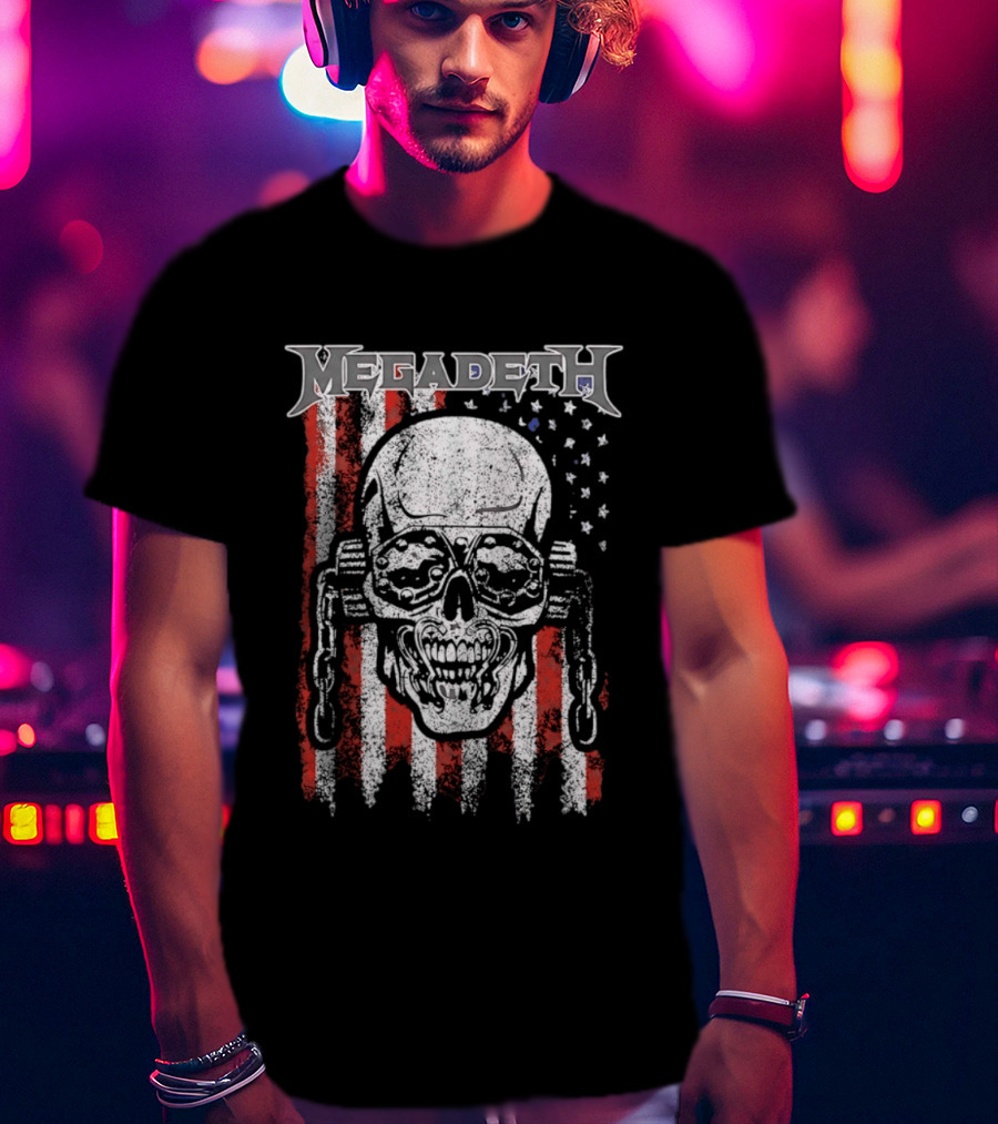 Megadeth American Flag Skull Distressed Chain T-Shirt