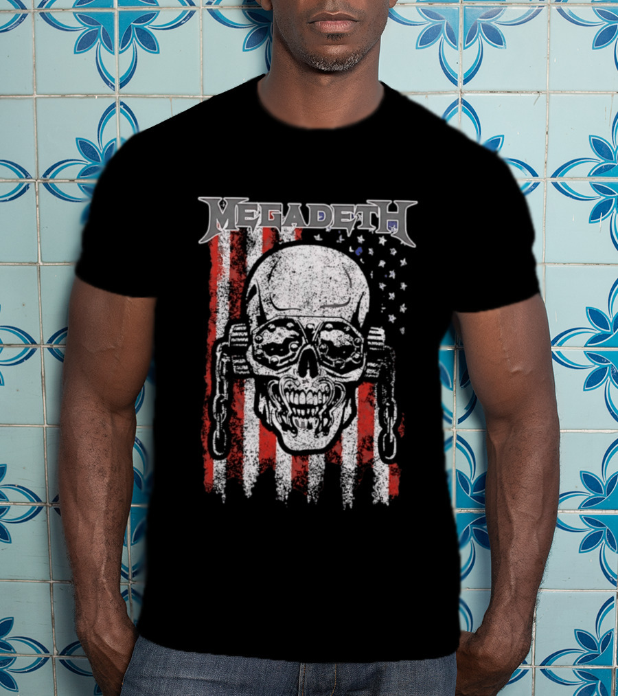 Megadeth American Flag Skull Distressed Chain T-Shirt