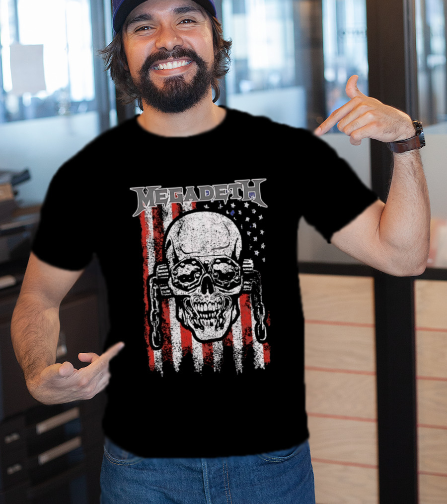 Megadeth American Flag Skull Distressed Chain T-Shirt