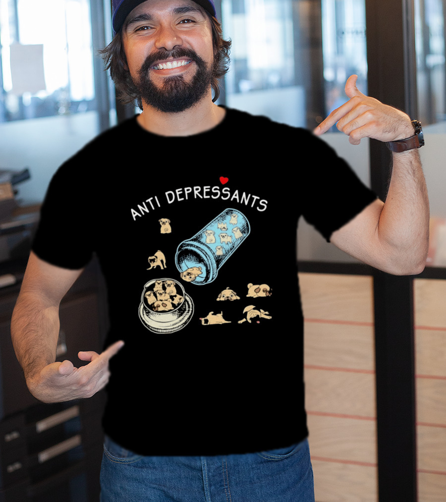 Anti Depressants Pug Puppies In Pill Bottle T-Shirt