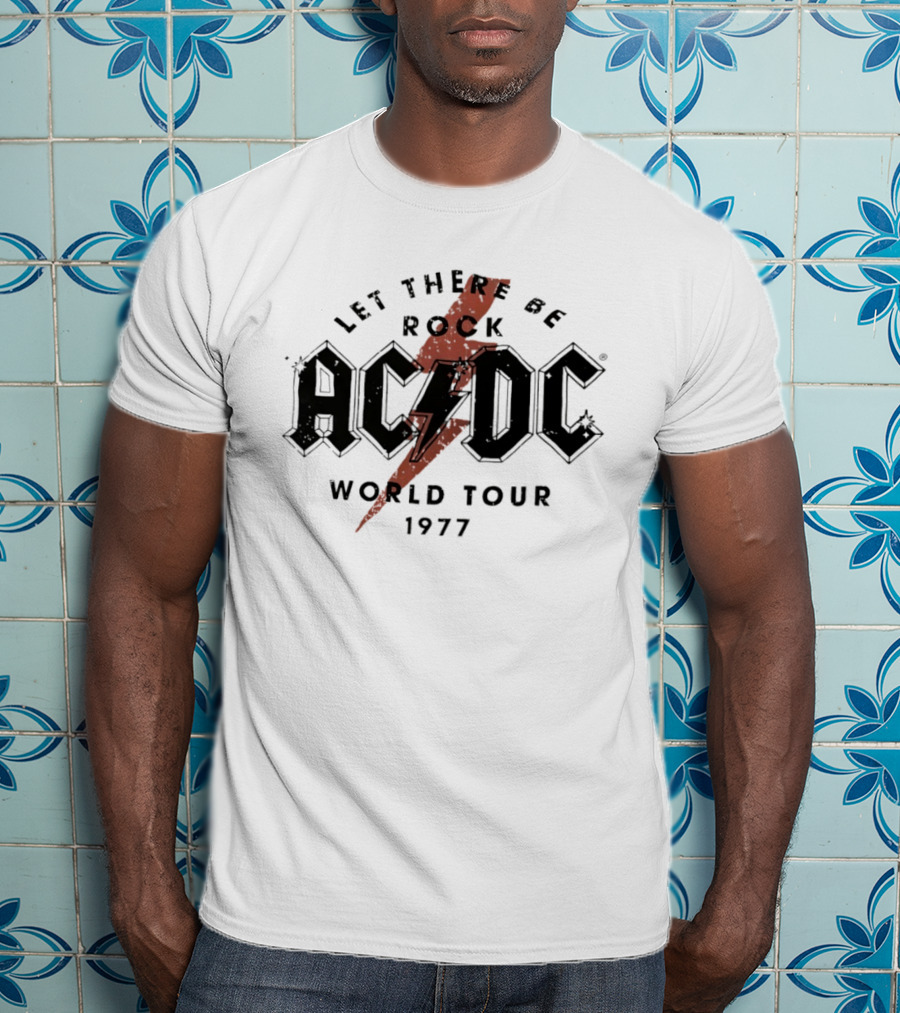 AC DC Let There Be Rock 1977 World Tour Lightning Bolt T-Shirt
