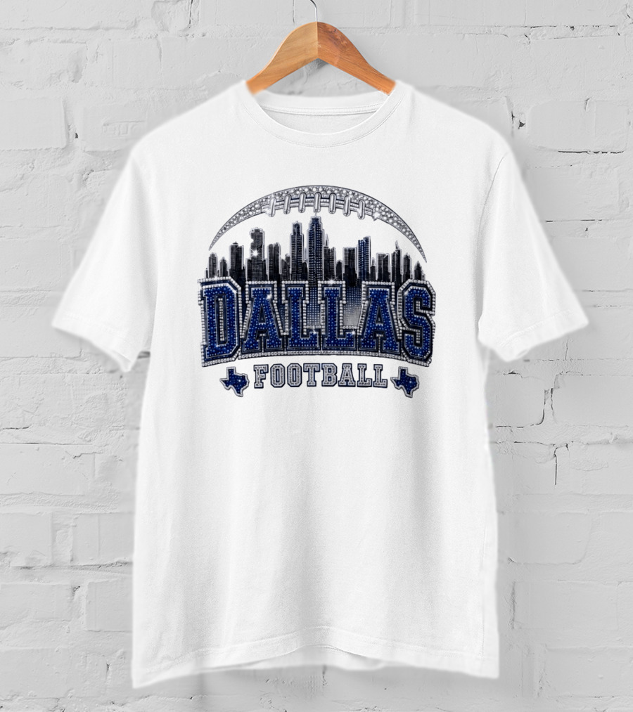 Dallas Football Skyline Rhinestone Texas Cityscape T-Shirt