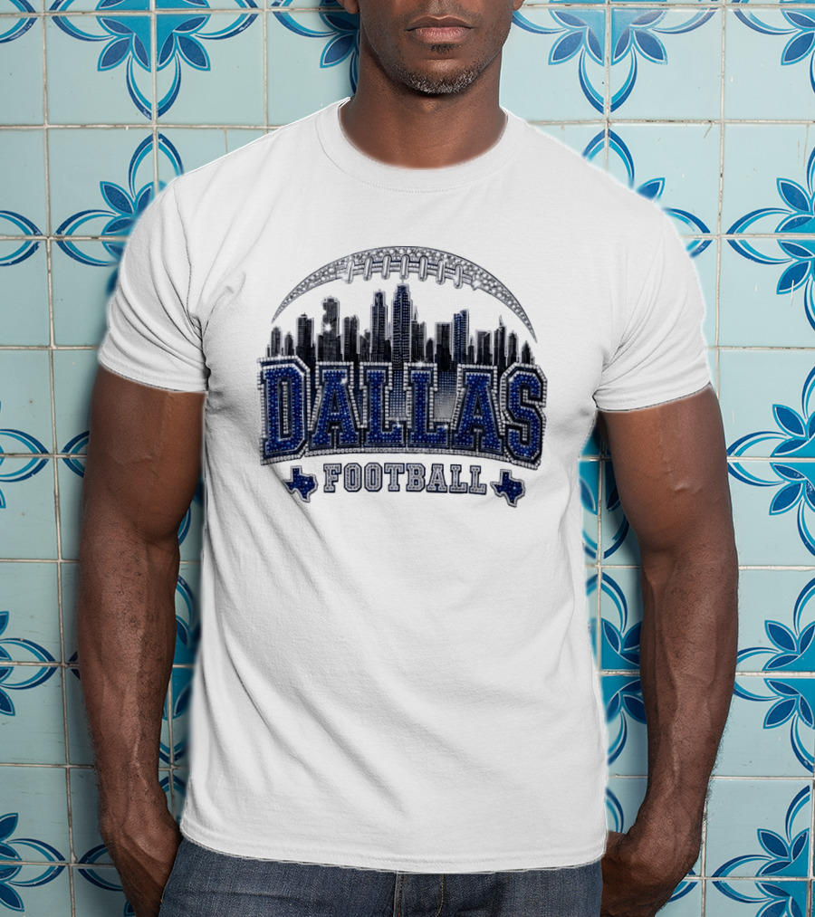 Dallas Football Skyline Rhinestone Texas Cityscape T-Shirt