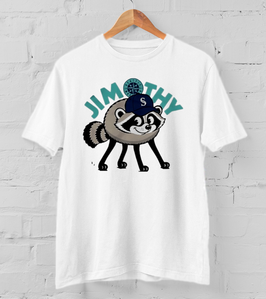 Seattle Mariners Jimothy Raccoon Character With Team Cap And Compass T-Shirt