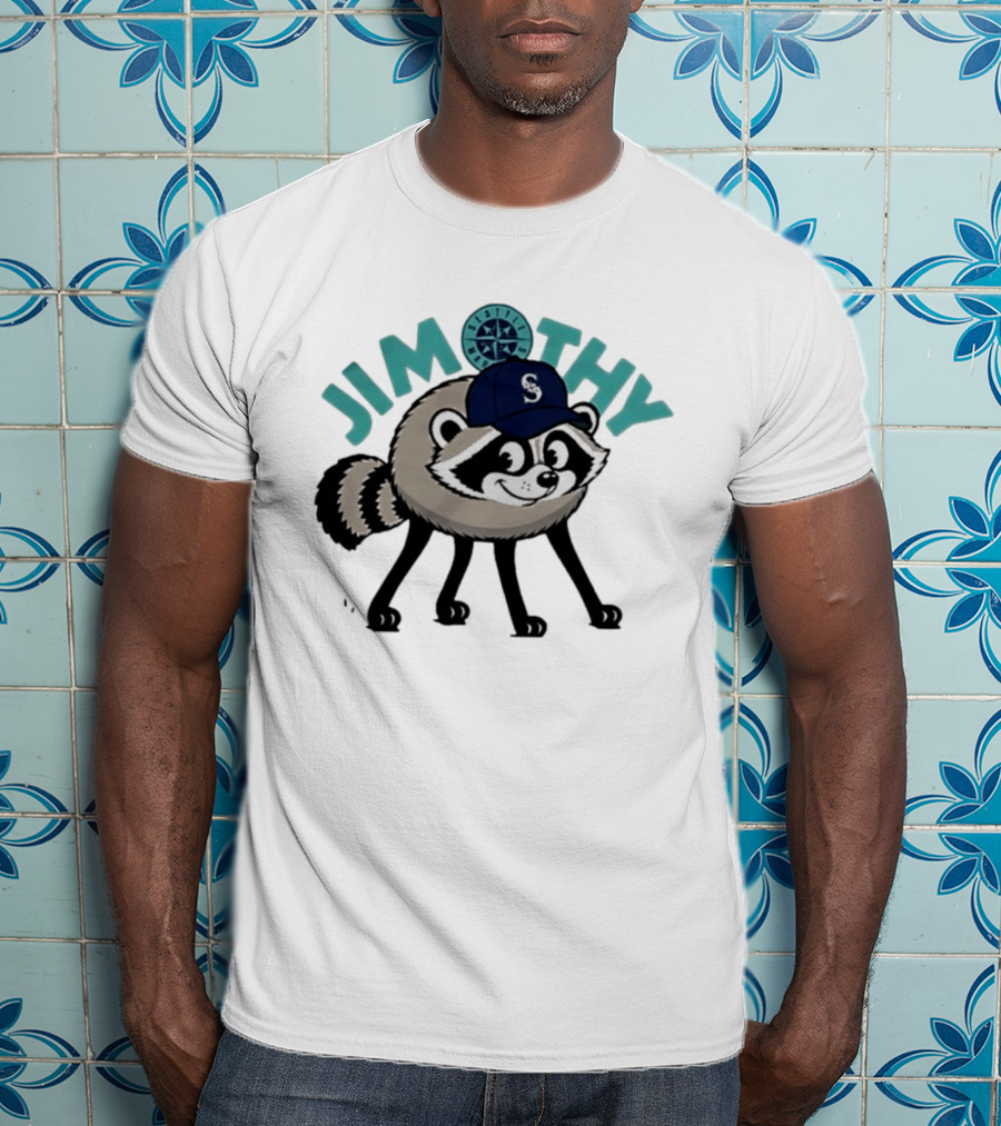 Seattle Mariners Jimothy Raccoon Character With Team Cap And Compass T-Shirt