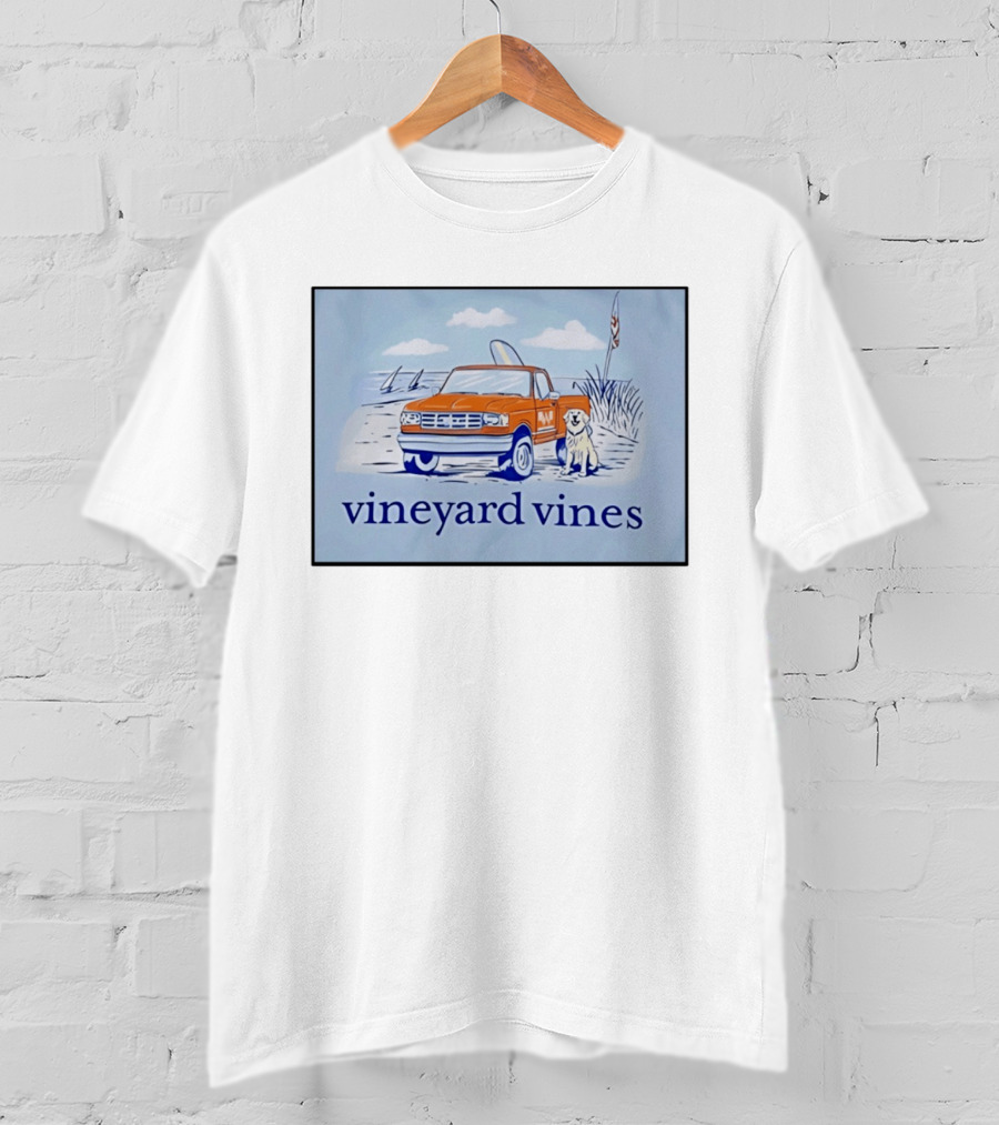 Vineyard Vines Beach Dog And Surf Truck Scene With Golden Retriever T-Shirt