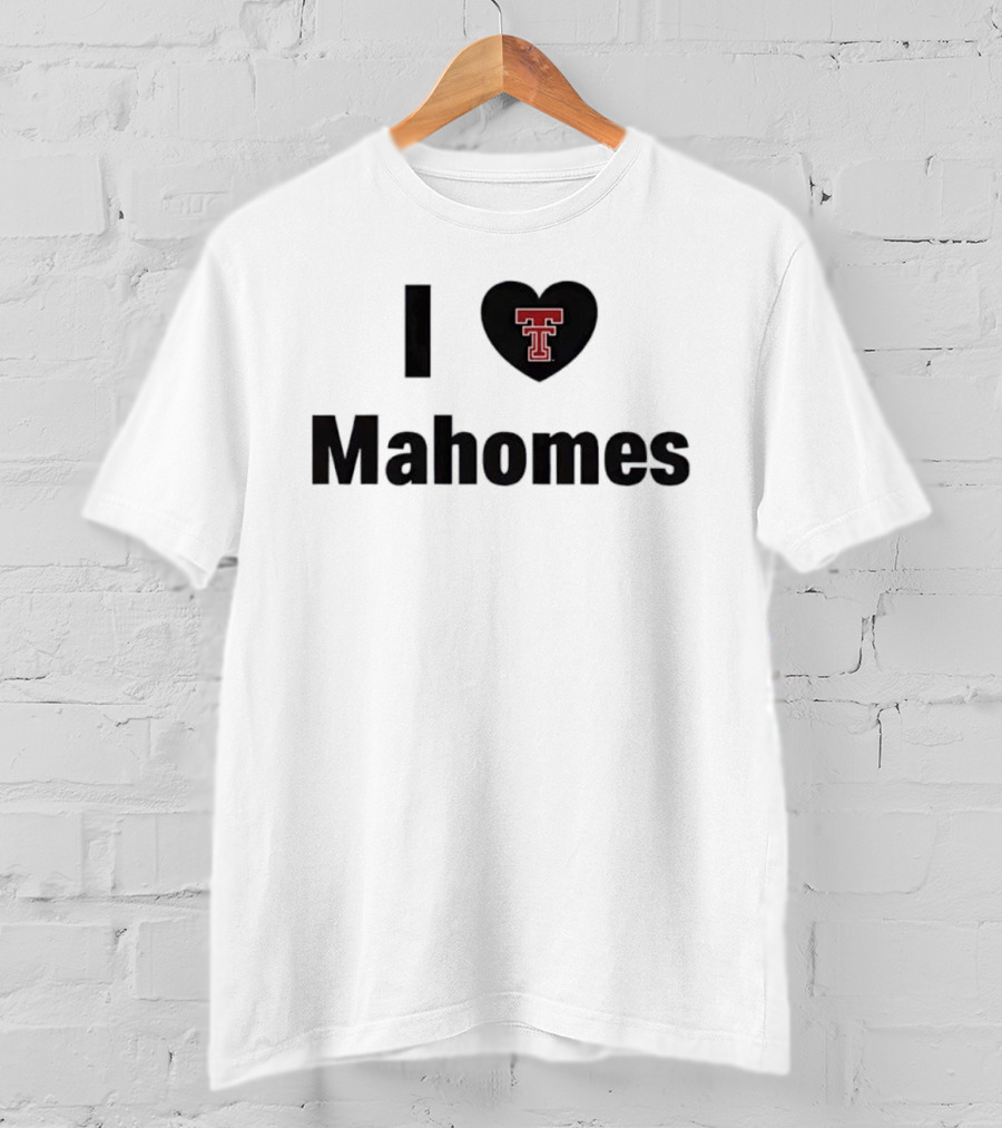 Texas Tech Red Raiders I Love Mahomes Double Heart Black T-Shirt