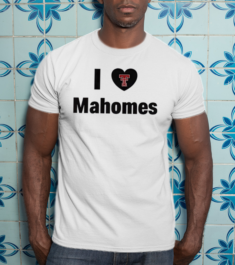 Texas Tech Red Raiders I Love Mahomes Double Heart Black T-Shirt