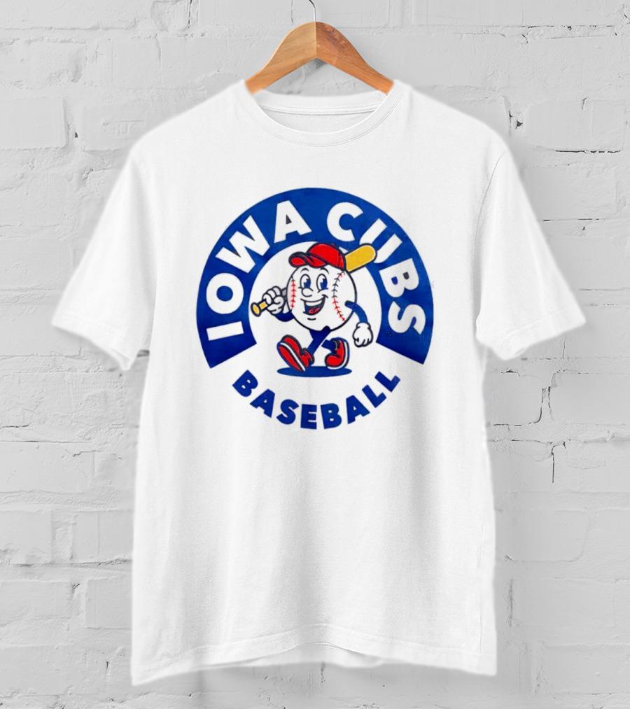 Iowa Cubs MLB Baseball Cartoon Walking Ball Bat Red Cap T-Shirt
