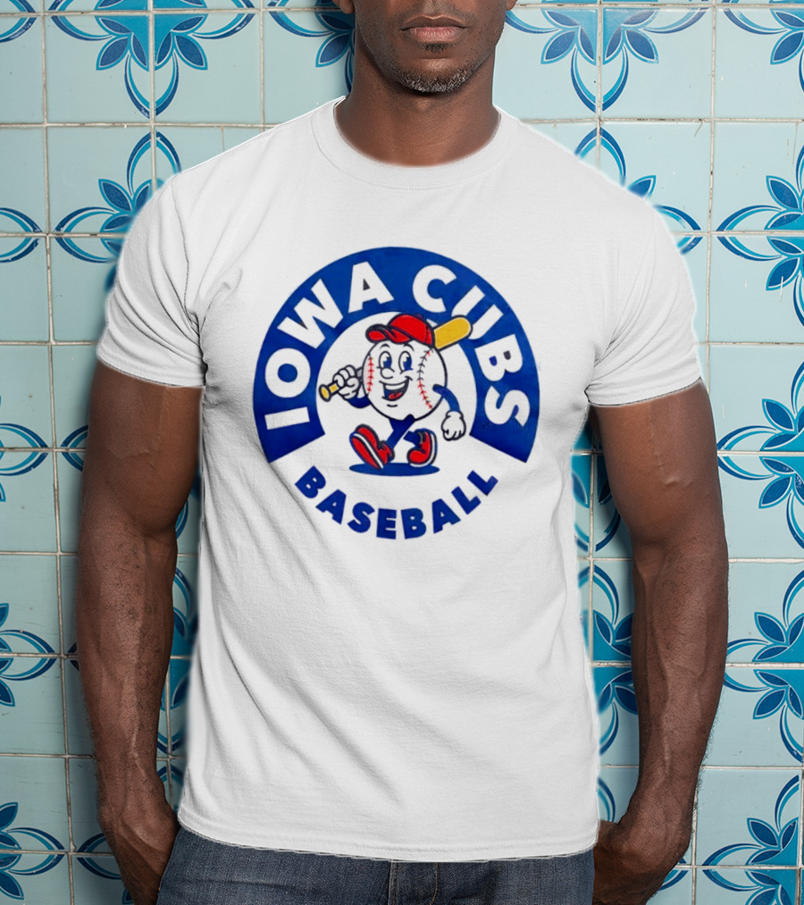 Iowa Cubs MLB Baseball Cartoon Walking Ball Bat Red Cap T-Shirt
