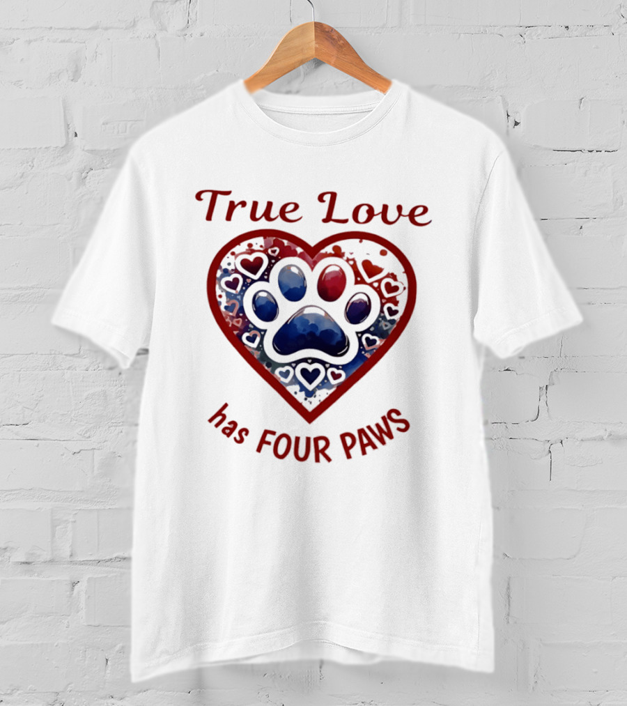 True Love Has Four Paws Heart Paw Print Dog Lover T-Shirt